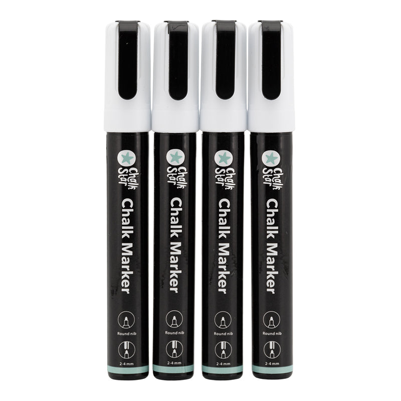 Load image into Gallery viewer, Securit Chalkmarkers - Chalk Markers Bullet Nib Set of 4 White Markers - Pack of 10

