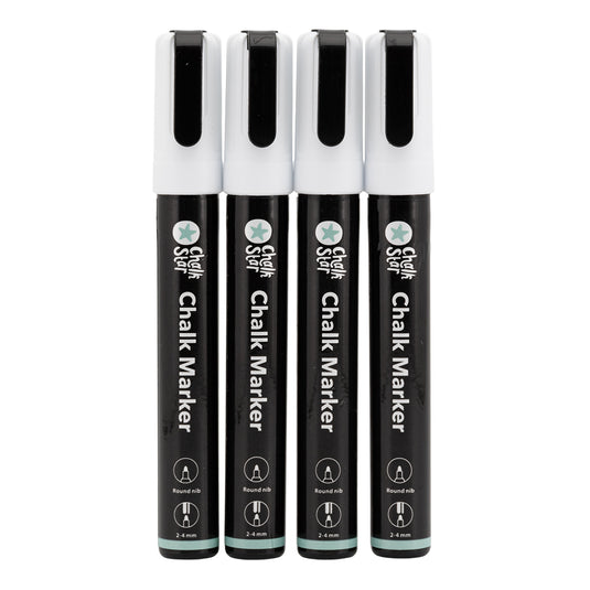 Securit Chalkmarkers - Chalk Markers Bullet Nib Set of 4 White Markers - Pack of 10