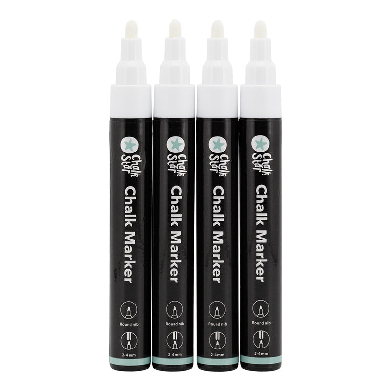 Load image into Gallery viewer, Securit Chalkmarkers - Chalk Markers Bullet Nib Set of 4 White Markers - Pack of 10

