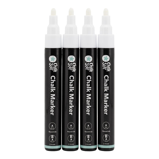 Securit Chalkmarkers - Chalk Markers Bullet Nib Set of 4 White Markers - Pack of 10