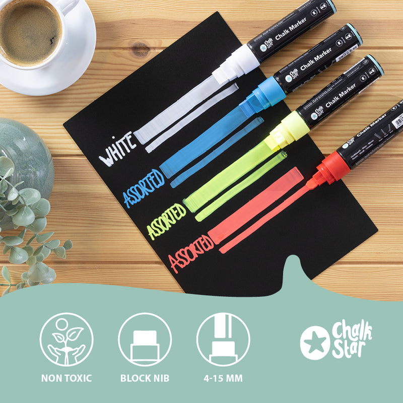 Load image into Gallery viewer, Securit Chalkmarkers - Chalk Marker Large Block Nib in White - Pack of 10 - in use
