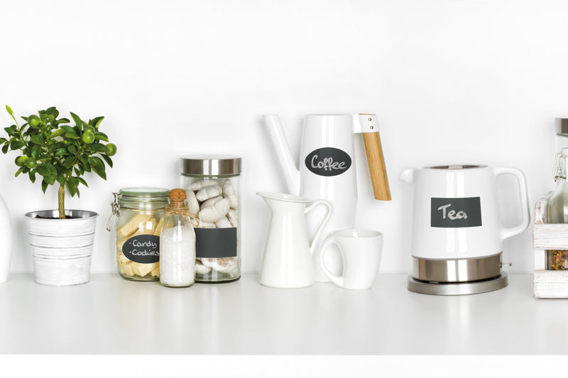 Load image into Gallery viewer, Kitchen Pantry &amp; Jar Label Set - Oval &amp; Rectangle Chalkboard Stickers + White Chalk Markers - in use
