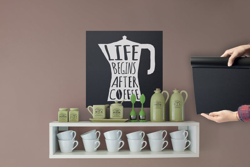 Load image into Gallery viewer, Securit Chalk Wall Kit - Self-Adhesive Foil + Waterproof Markers + Stencils + Cleaner - in use
