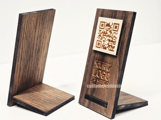 QR Display Stand - Laser Cut Dark Oak 10-1000 Custom Wood Designs CU0766_1