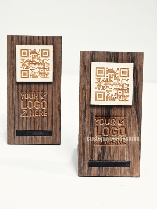 QR Display Stand - Laser Cut Dark Oak 10-1000 Custom Wood Designs CU163C_1