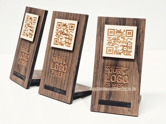 QR Display Stand - Laser Cut Dark Oak 10-1000 Custom Wood Designs CU2DA8_1