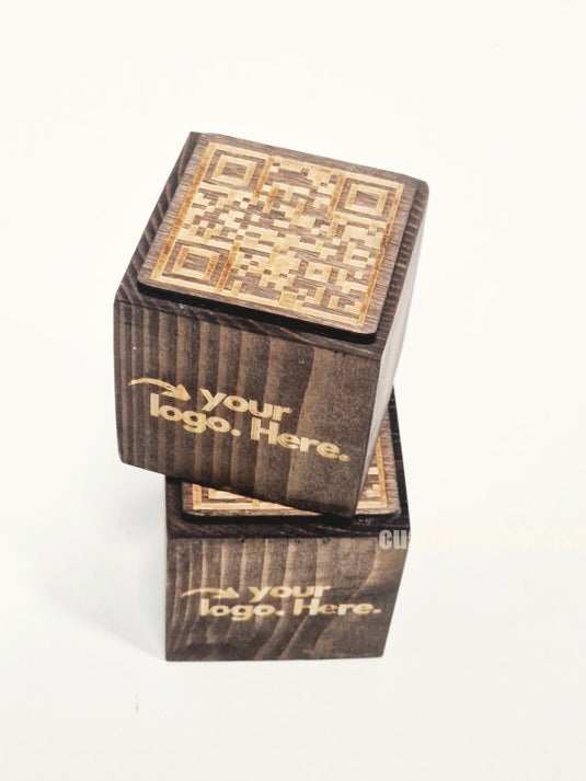 QR Code Block 5 sides Stained & Branded 10-1000 | Custom Wood Designs