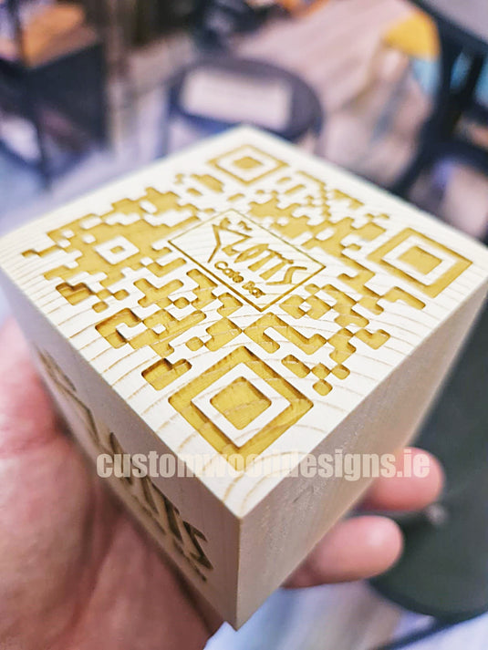 QR Code Block Natural 3 sides Branded 10-1000 Custom Wood Designs CUAB73_1
