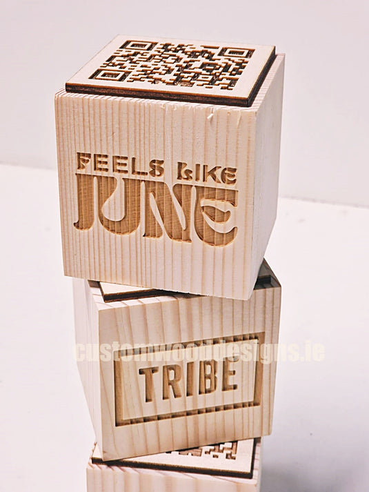 QR Code Block Natural 5 sides Branded 10-1000 | Custom Wood Designs