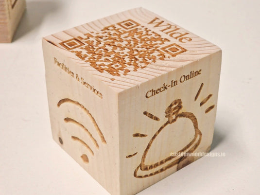 QR Code Block Natural 5 sides Branded 10-1000 Custom Wood Designs CUBA52_1