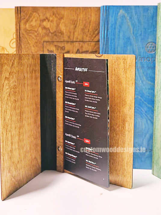 A4 Book Wooden Menu 21x30cm Custom Wood Designs __label: Multibuy CUD963_1_ec9e752d-9a37-4a04-97fc-89d1ce1df5d1