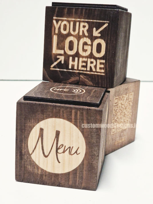 NFC Enabled Block 5 sides Stained & Branded Custom Wood Designs CUDB69_1