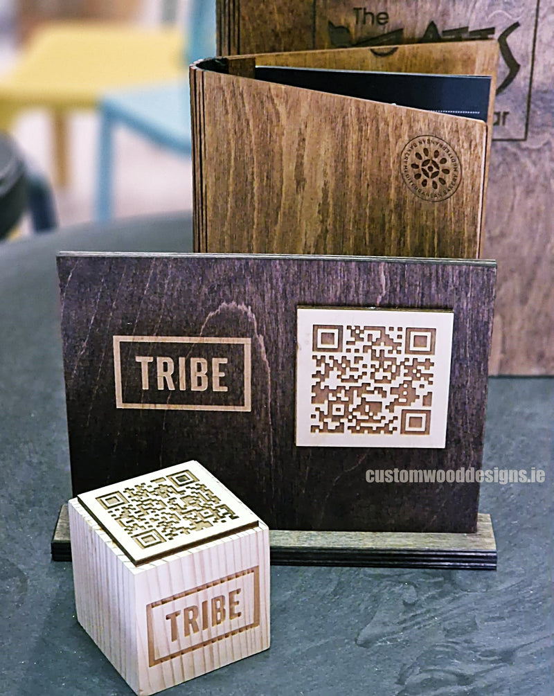 Load image into Gallery viewer, QR Code Block Natural 5 sides Branded 10-1000 Custom Wood Designs CUFFB3_1
