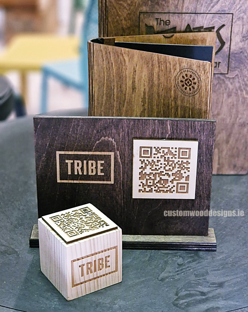 QR Code Block Natural 3 sides Branded 10-1000 | Custom Wood Designs