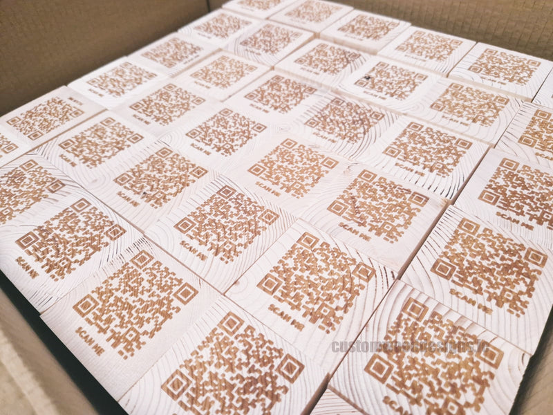 QR Code Block Natural 3 sides Branded 10-1000 | Custom Wood Designs