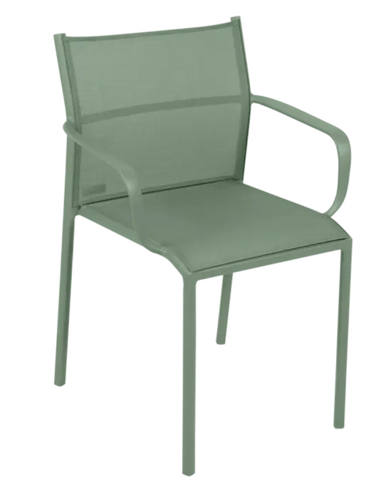 Fermob Cadiz outdoor armchair with aluminum frame and technical fabric seat, designed for comfortable outdoor seating.