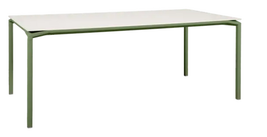 Fermob CALVI AERIS mineral dining table, 195 x 95 cm, with a sleek table top, designed for eight-seater indoor or outdoor use.