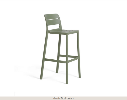 Nardi Cassia high outdoor bar stool, 75cm stackable chair with a modern design, suitable for patio or garden seating.