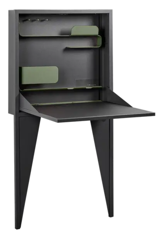 Wall-mounted Fermob Face à Face writing desk with cactus design, featuring a modern, space-saving wooden workspace.