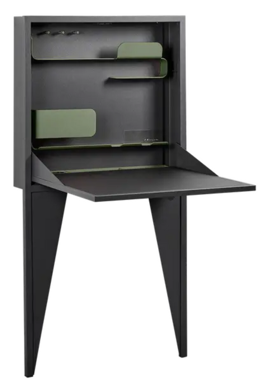 Wall-mounted Fermob Face à Face writing desk with cactus design, featuring a modern, space-saving wooden workspace.
