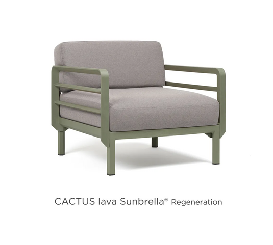 Nardi Maximo modular outdoor armchair sofa with cactus lava Sunbrella fabric, designed for stylish outdoor lounge relaxation.
