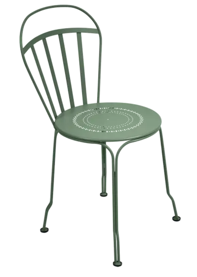 Fermob Louvre outdoor chair with a cactus green finish, featuring a modern, ergonomic design perfect for garden or patio use.