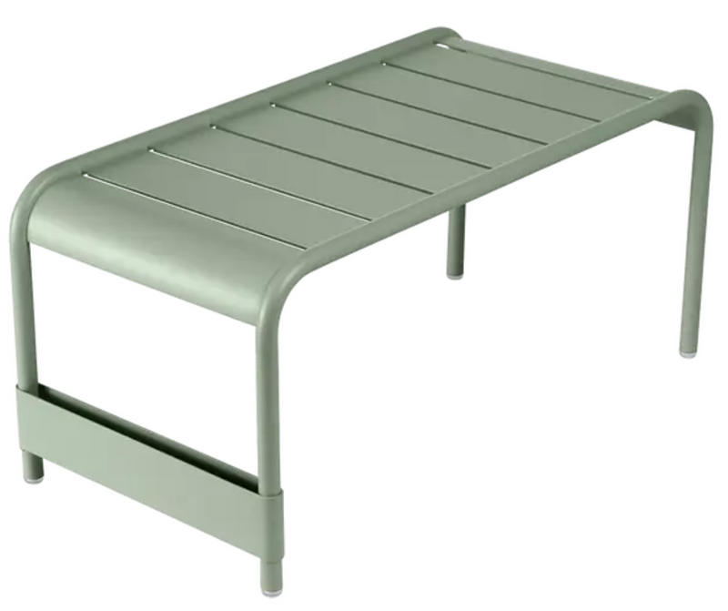 Load image into Gallery viewer, Fermob Luxembourg large low table and bench in cactus green, measuring 86x44 cm, with a sleek, modern design and smooth surface.

