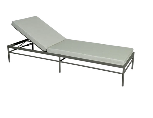Cactus Meadow green Fermob Rivage luxury metal sunlounger with a sleek, modern design for outdoor lounging.