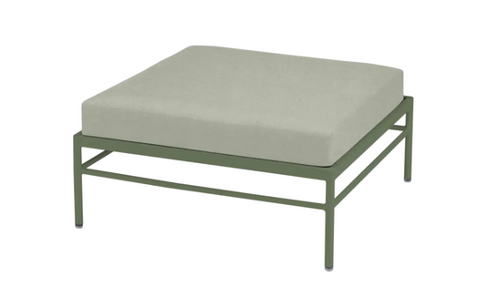 Fermob Rivage outdoor ottoman in Cactus Meadow Green with metal frame, perfect as a stylish outdoor lounge footstool.
