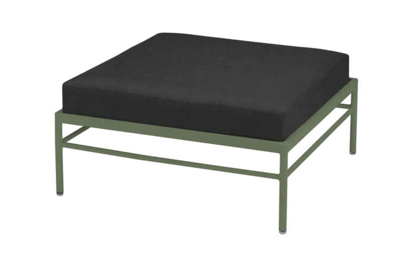 Load image into Gallery viewer, Fermob Rivage outdoor ottoman with a cactus night grey finish, featuring a metal frame and lounge-style design.
