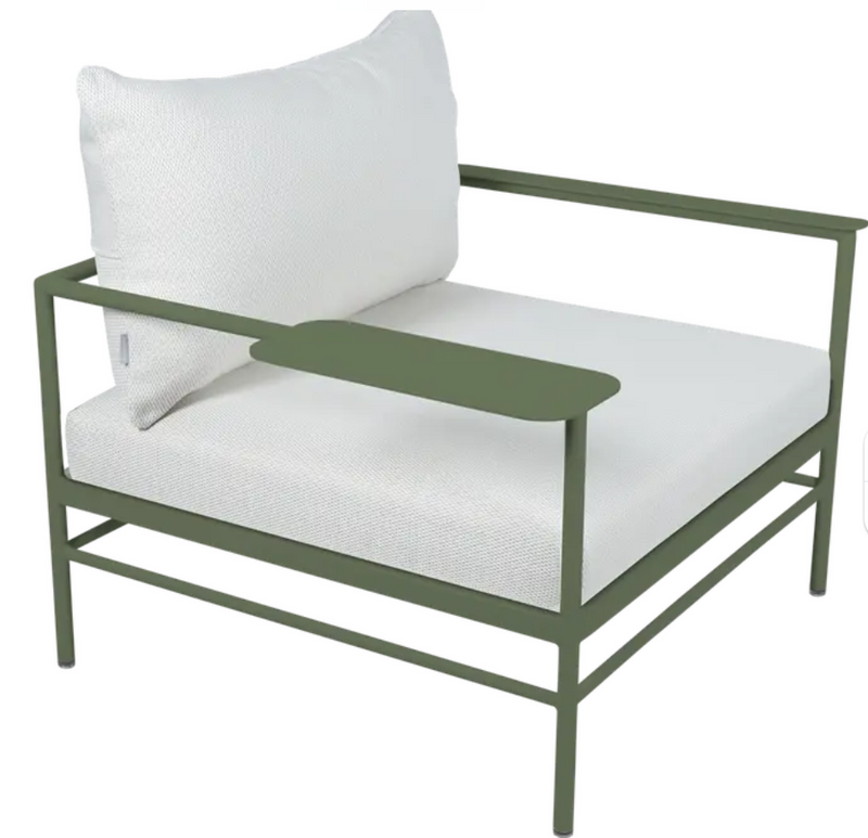 Load image into Gallery viewer, Fermob Rivage outdoor metal armchair with low armrests, featuring a sleek design suitable for garden and patio seating.
