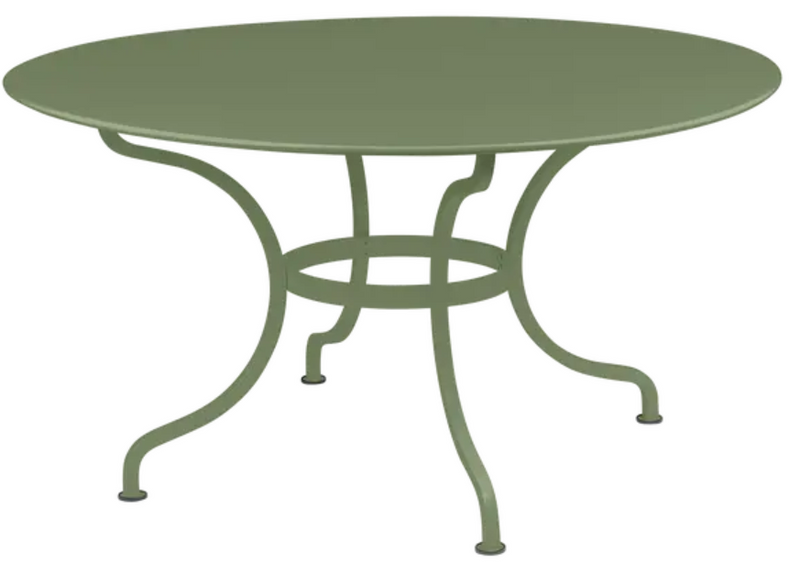 Load image into Gallery viewer, Fermob Romane round table with 137cm diameter, seating up to 8 guests, featuring a cactus green finish and modern design.
