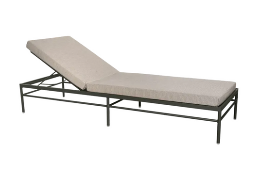 Fermob Rivage luxury metal sunlounger with cactus and stracciatella fabric, outdoor furniture for relaxing in the sun