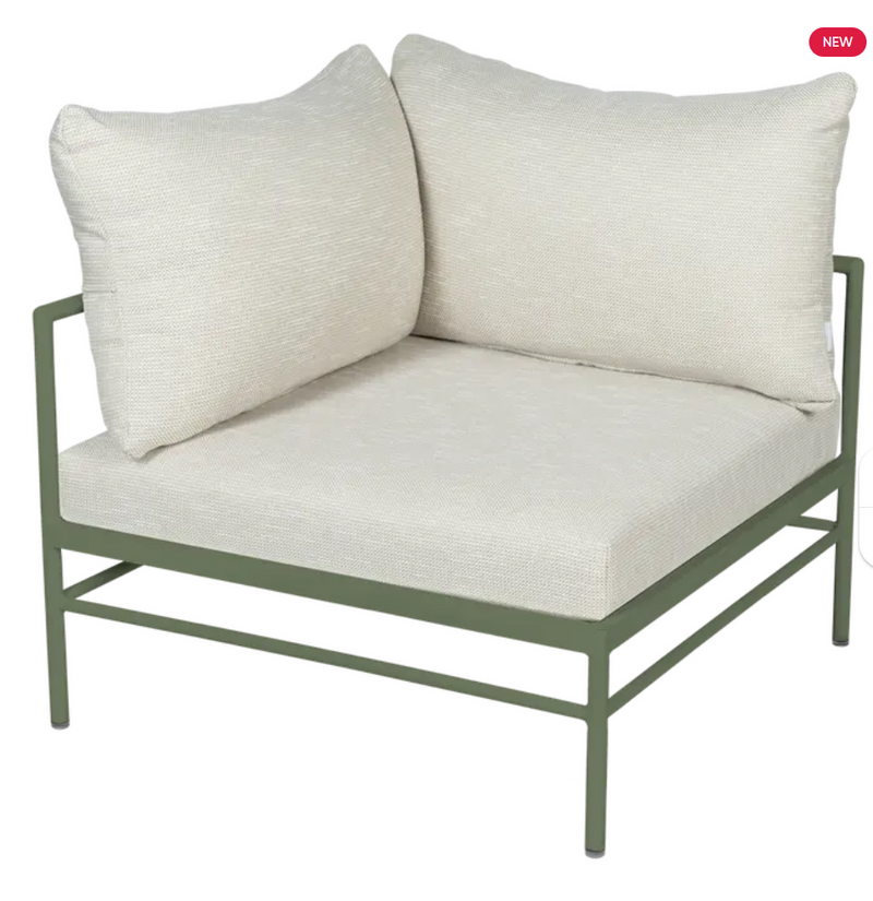 Load image into Gallery viewer, Fermob Rivage corner outdoor armchair with wicker and metal frame, showcasing a modern, comfortable design for patio or garden use.

