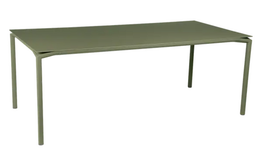 Fermob Calvi rectangular outdoor dining table, 195x95 cm, eight-seater, with a sleek design and sturdy construction.