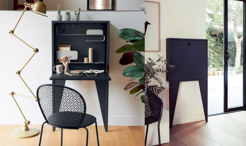 Load image into Gallery viewer, Fermob Face à Face wall-mounted writing desk with cactus design, sleek wooden surface and modern wall-mounting hardware.

