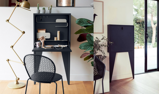 Fermob Face à Face wall-mounted writing desk with cactus design, sleek wooden surface and modern wall-mounting hardware.