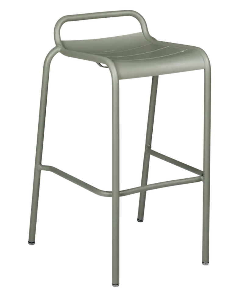 Load image into Gallery viewer, Fermob Luxembourg outdoor bar stool with cactus green finish, suitable for restaurant or home outdoor dining spaces.
