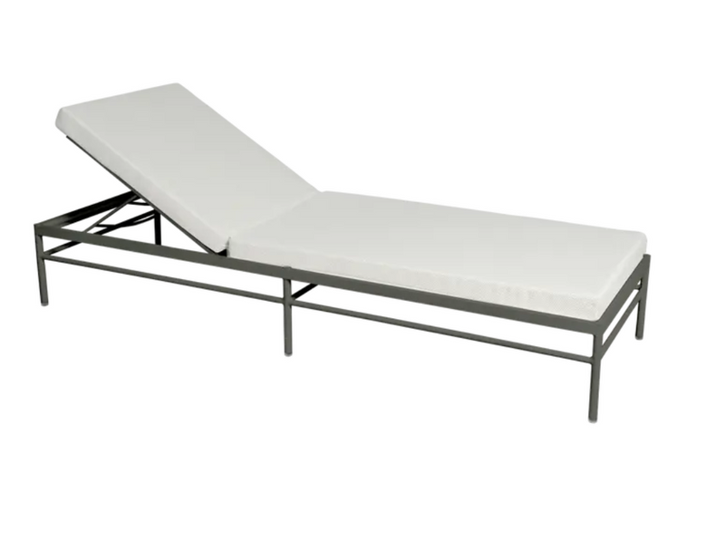 Load image into Gallery viewer, Fermob Rivage luxury metal sunlounger with cactus pearl finish, outdoor garden furniture, adjustable backrest, sleek modern design

