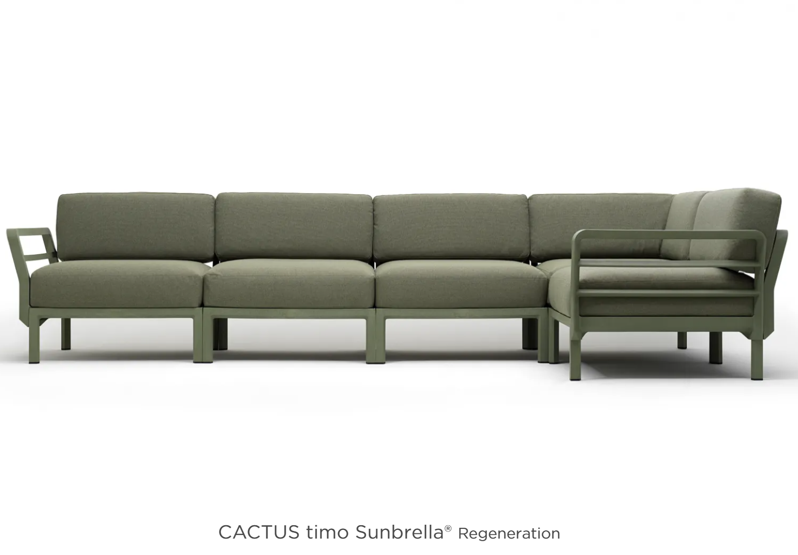 Maximo 5 modular outdoor sofa by Custom Wood Designs, showing a stylish seating system on a hotel terrace.