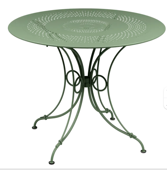 Fermob 1900 outdoor table with 96cm diameter, green metal cactus design for garden or patio furniture.