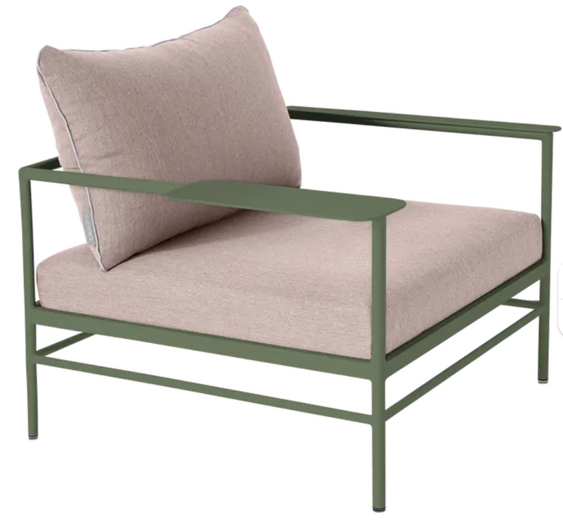 Load image into Gallery viewer, Fermob Rivage outdoor metal armchair with low arms, cactus and papyrus pattern, ideal for garden or patio seating.
