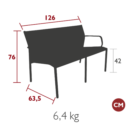 Fermob Cadiz 2-Seater outdoor aluminum bench with a sleek design, suitable for garden or patio seating.