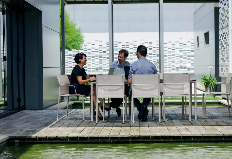 Load image into Gallery viewer, Fermob Calvi outdoor rectangular dining table, 195x95 cm, with eight seats, suitable for outdoor and indoor use.
