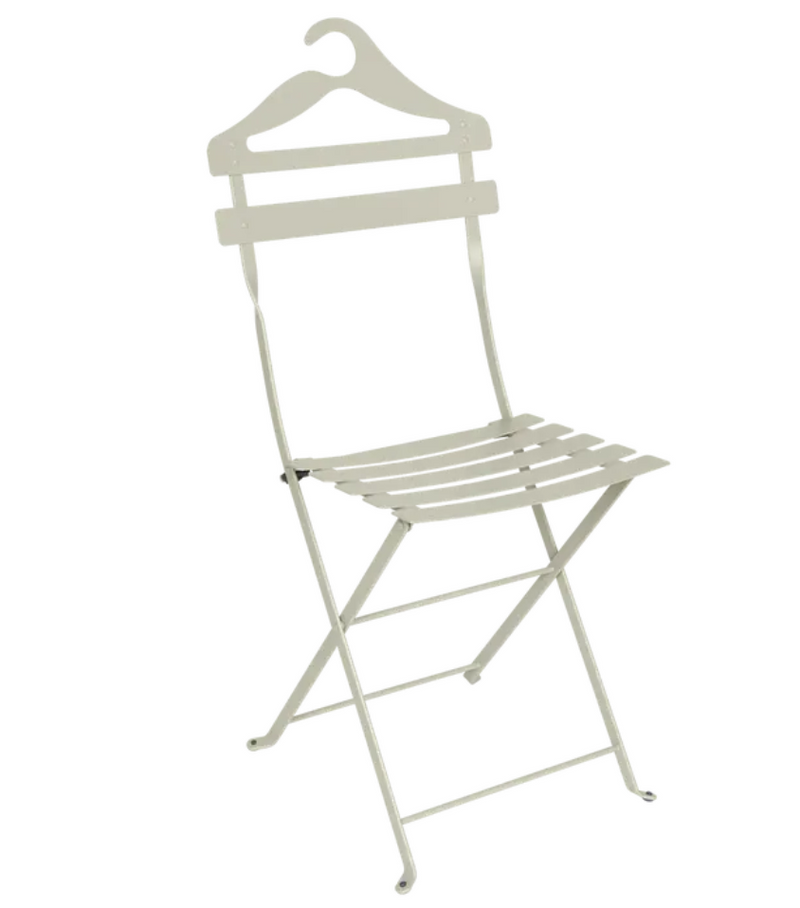 Load image into Gallery viewer, Fermob Caly Grey folding bistro valet chair, metal design, hanging and foldable for outdoor or indoor use.
