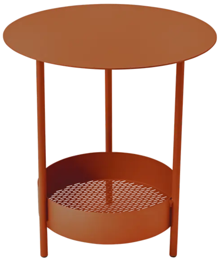 Load image into Gallery viewer, Candid orange Fermob Salsa pedestal side table with round top and pedestal base, outdoor furniture for patio or garden.
