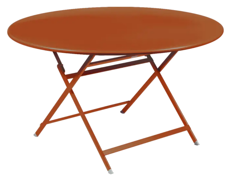 Load image into Gallery viewer, Fermob Caractère foldable metal table with a 128 cm diameter, eight-seater design, in a candied orange finish.
