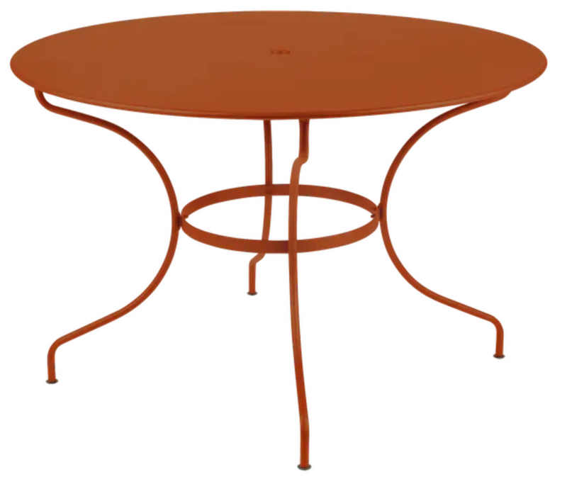 Load image into Gallery viewer, Fermob OPÉRA+ outdoor metal table with 117 cm diameter, six-seater, elegant orange finish, suitable for patio or garden use.
