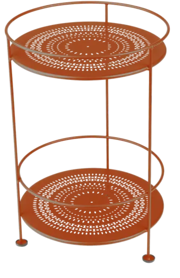 Load image into Gallery viewer, Fermob Guinguette side table with perforated double top in orange metal, stylish and functional for indoor or outdoor use.
