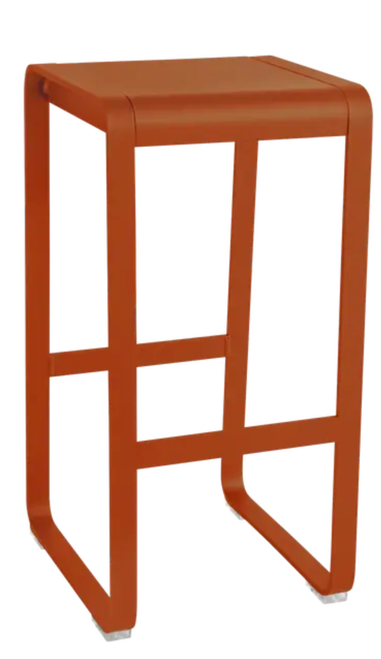 Load image into Gallery viewer, Fermob Bellevie high bar stool with orange seat and metal frame, suitable for outdoor use, modern and stylish design.
